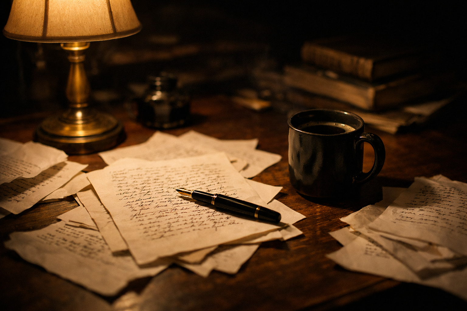 Rękopis i kartki z notatkami – symbol surowego manuskryptu przed wydaniem