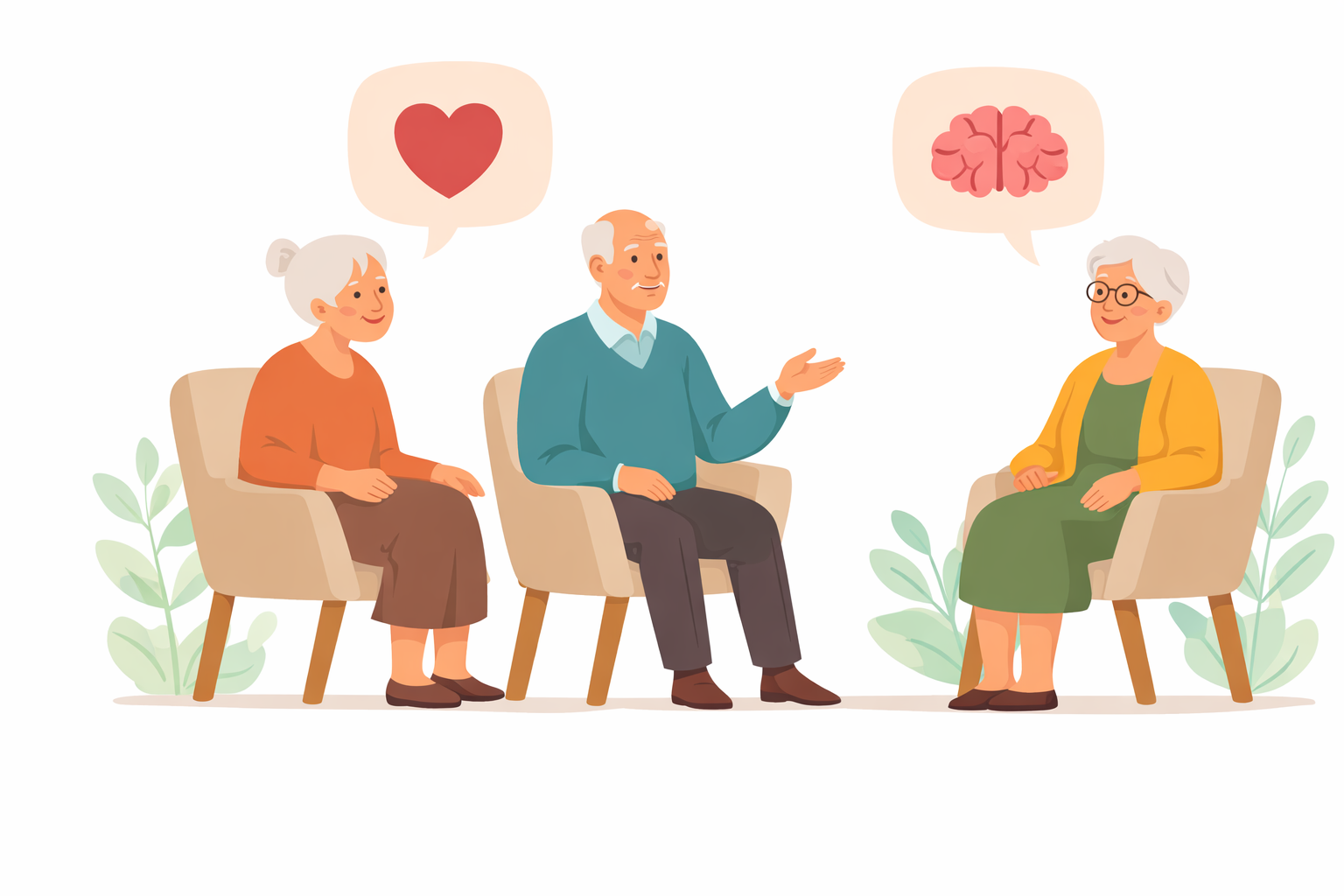 Seniorzy uczestniczący w warsztatach dobrostanu psychicznego i redukcji stresu w Krakowie – rozmowa, uważność i wsparcie emocjonalne.